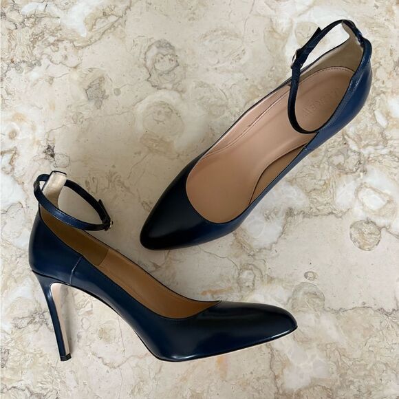 J. Crew Glossy Leather Stiletto Pumps Heels with Ankle Straps - Picture 2 of 15